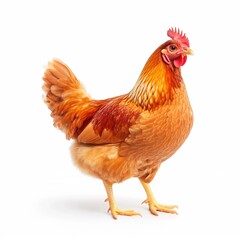 Fototapeta premium Vibrant Red Hen in Detailed Macro Shot Against White Background