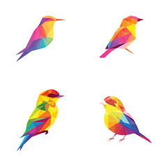 Colorful Low-Poly Birds in Dynamic Poses