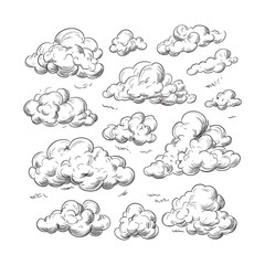 Obraz premium Set of Cartoon Clouds in Black-and-White Design