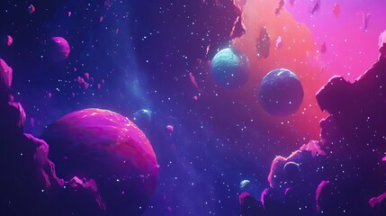 Vibrant cosmic landscapes featuring planets and colorful nebulae. Space Background for Wallpaper. AI generated image