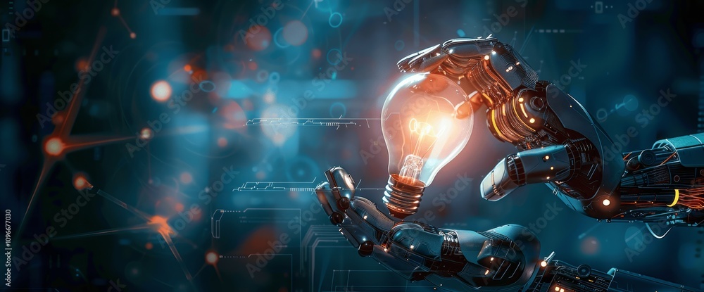 Aufkleber ai machine learning robot and human touch big data network brain light bulb science technology innov