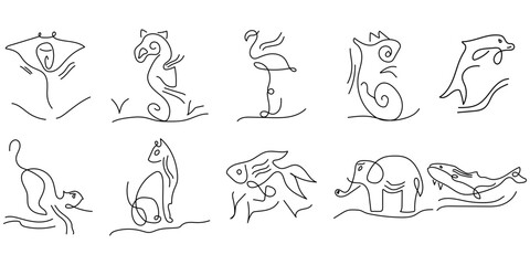 Animal Doodle Line Art Illustration