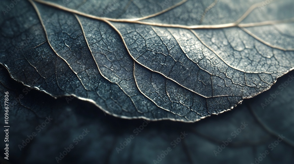Poster stunning close up macro shot of a botanical leaf highlighting the intricate network of veins and the