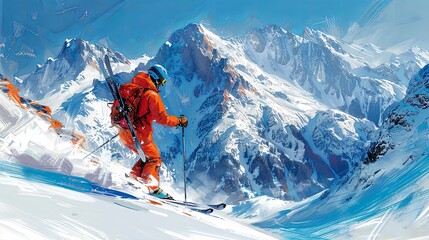 Skier descending a snowy slope in the Alps