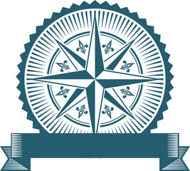 Marine compass logo. Sailing adventure club emblem
