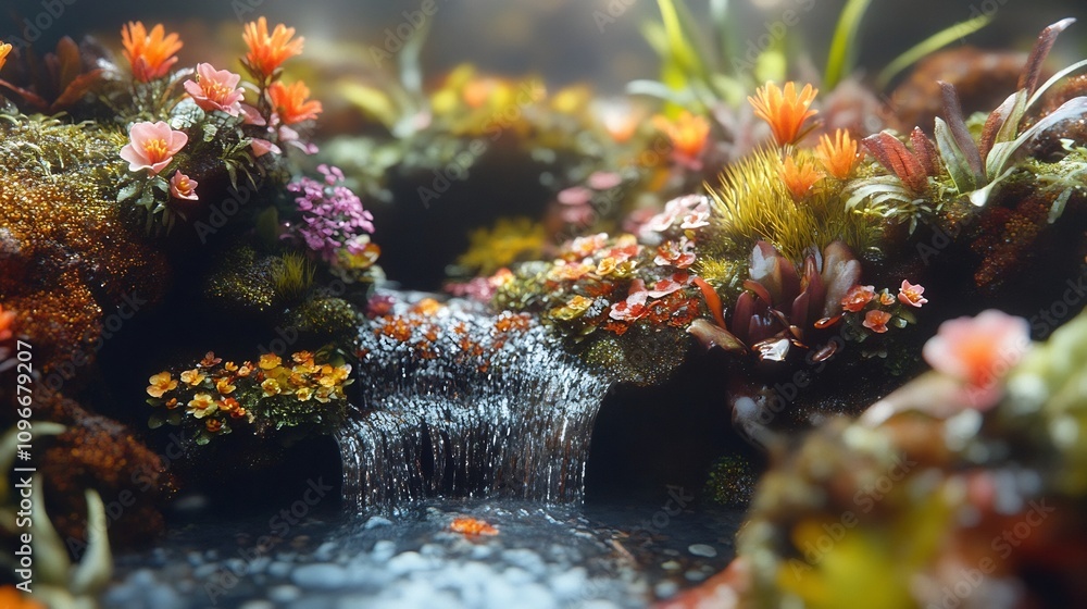 Poster macro close up shot of a captivating miniature ecosystem showcasing the intricate details and vibran
