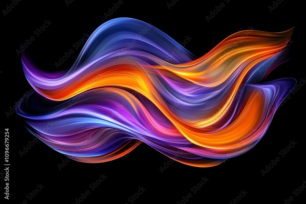 Poster captivating 3d animation with flowing neon-colored shapes and forms