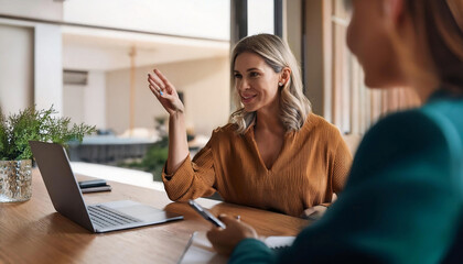 . Businesswoman and discussing work in office