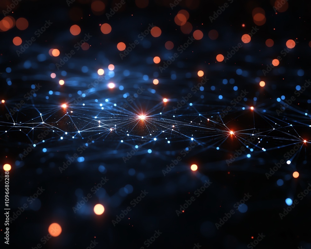 Poster glowing virtual network connecting a digital world map on a dark background, 3d rendering, cyber tec