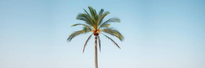 Obraz premium Close-up of a single palm tree standing tall in the sand, serene, beach scene, foliage
