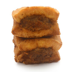 fried tofu bubble on white background
