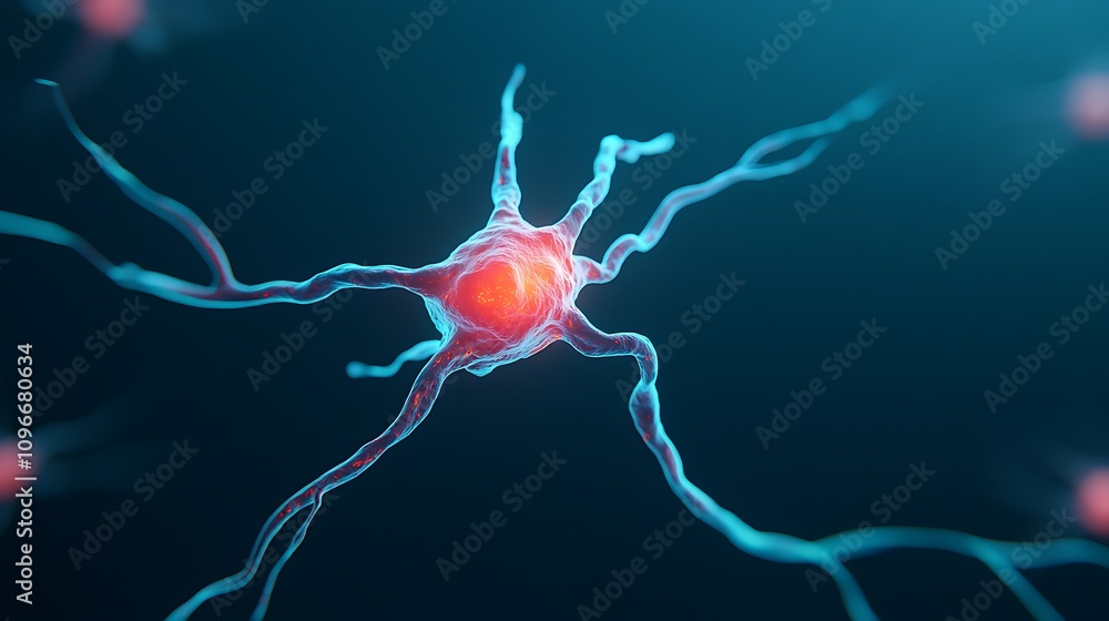 Poster microscopic neuron cell brain neural network axons dendrites