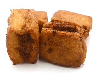 fried tofu bubble on white background
