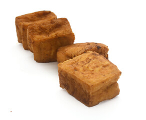 fried tofu bubble on white background
