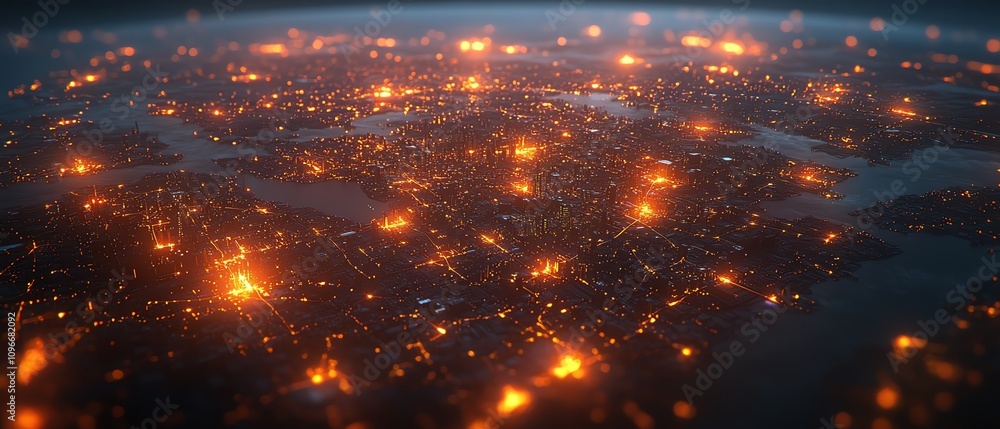 Poster 3d rendered digital world map with interconnected glowing lines representing virtual networks on a d