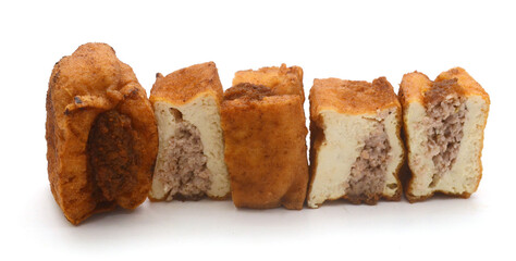 fried tofu bubble on white background
