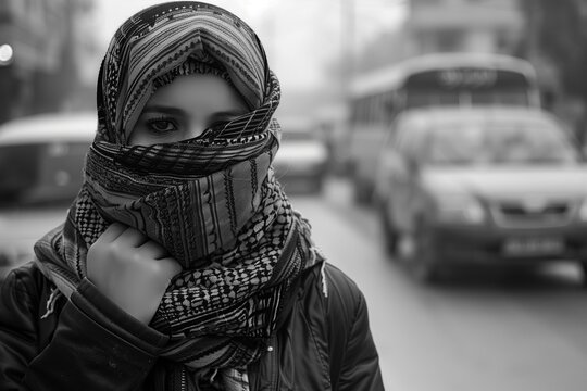 A Muslim woman walks on the street in Rafah, Gaza as an ice storm rages outside. The cold weather has knocked out power, and schools have been closed for several days to keep people warm and safe