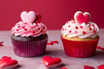 Valentine’s Day Cupcakes with Heart Decorations and Sweet Romantic Colors