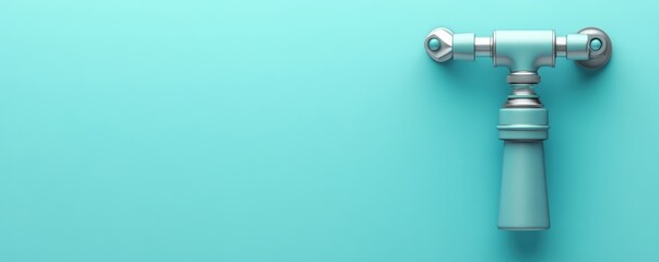 A sleek, mint-colored faucet mounted on a smooth turquoise wall, creating a fresh and modern aesthetic.