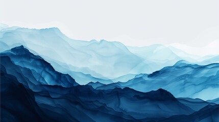 Fototapeta premium Serene Blue Mountains: Abstract Ink Landscape 