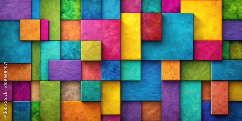 Poster Abstract Colorful Geometric Pattern Composed of Overlapping Squares with a Rough Textured Finish