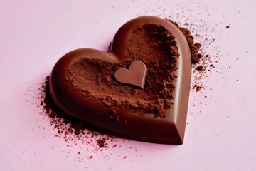 Artistic Valentine’s Chocolate Heart with Cocoa Dust for a Sweet Touch