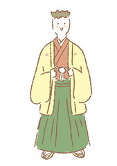  羽織袴を着た男性の手描きイラスト