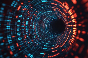 Obraz premium A vibrant, swirling tunnel of blue and red digital data, creating a mesmerizing illusion of depth and motion.