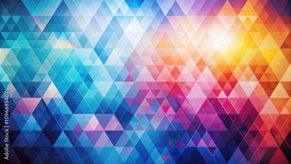 Poster A vibrant geometric pattern with an array of colors creating a captivating gradient of blues, pinks, and oranges