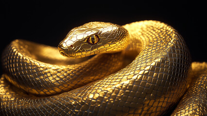 Fototapeta premium Shimmering Majesty: Intricate Gold-Leaf Scales of a Coiled Snake