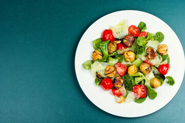 Appetizing chestnut with fresh vegetables and chestnuts.