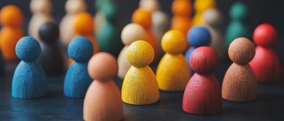 Colorful wooden figurines symbolizing the diverse aspects of employee retention strategies including career progression growth opportunities benefits