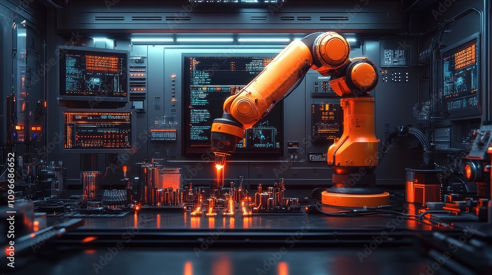Aufkleber futuristic robotic arm in a high-tech laboratory: precision and innovation in action