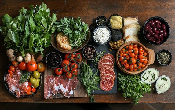 Farm to fork concept fresh, homegrown food displayed on a rustic wooden table, highlighting the beauty of organic produce and simple meals