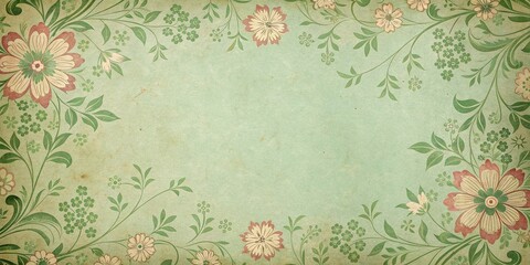 Obraz premium Floral pattern on vintage green paper background, vintage green paper, floral motifs, antique papers, leafy patterns, nature prints