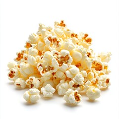 Single popcorn snack isolated on a white background, showcasing the fluffy, crispy texture of this classic snack. Perfect for highlighting the simplicity and deliciousness of popcorn in a clean and mi