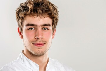 Obraz premium A person standing and smiling for the camera, wearing a white shirt