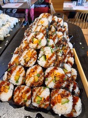 shushi and japanese chinese food in restaurant