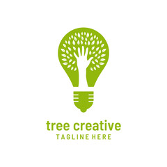 creative with tree hand bulb logo, Symbol Design Template.