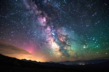 Fototapeta premium Iridescent colors blending with starlight in a deep space background, stellar explosion, colorful, acrylic, asteroid field, swirl