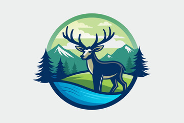Deer vector landscape