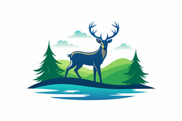 Deer vector landscape