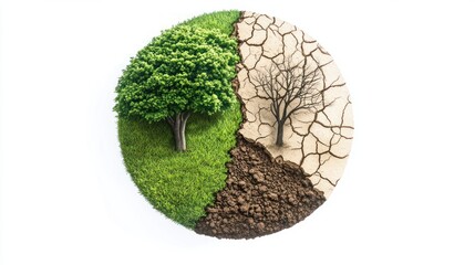 Arid vs. Verdant: A stark visual metaphor depicting the contrast between thriving nature and arid land.  A circular image showcasing the delicate balance of our planet's ecosystems.