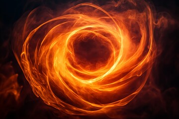 Burning circle of fire on black background. 3D illustration.