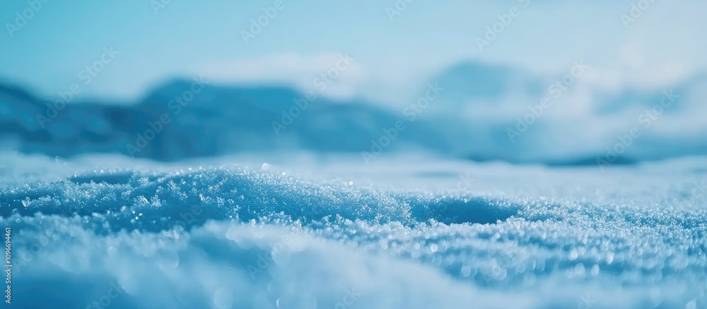 Poster snowy landscape background with blurred scenery showcasing fresh blue snow texture and ample copy sp