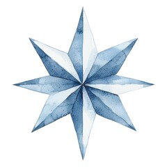 A watercolor illustration of a blue star, featuring eight pointed tips and gradients of color, conveying a serene and artistic vibe.
