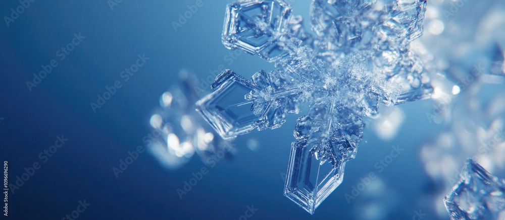 Poster crystal snowflake macro shot showcasing intricate details against a soft blue background perfect for