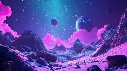 Obraz premium Vibrant cosmic landscapes featuring planets and colorful nebulae. Space Background for Wallpaper. AI generated image