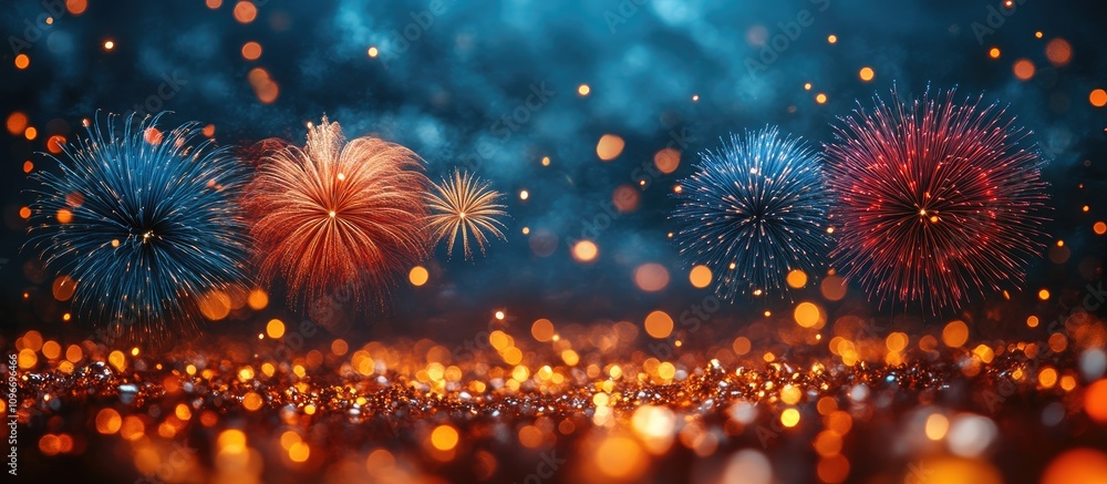 Aufkleber vibrant fireworks illuminated against a dark night sky creating a festive atmosphere with sparkling 