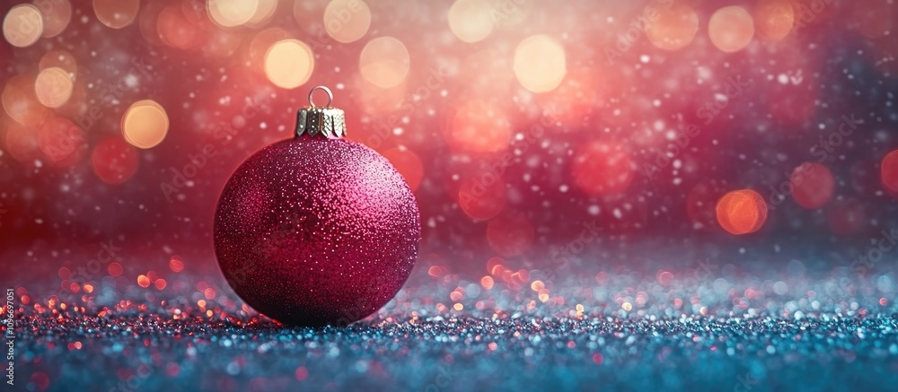 Poster red glitter christmas ornament with colorful bokeh lights in the background creating a festive atmos